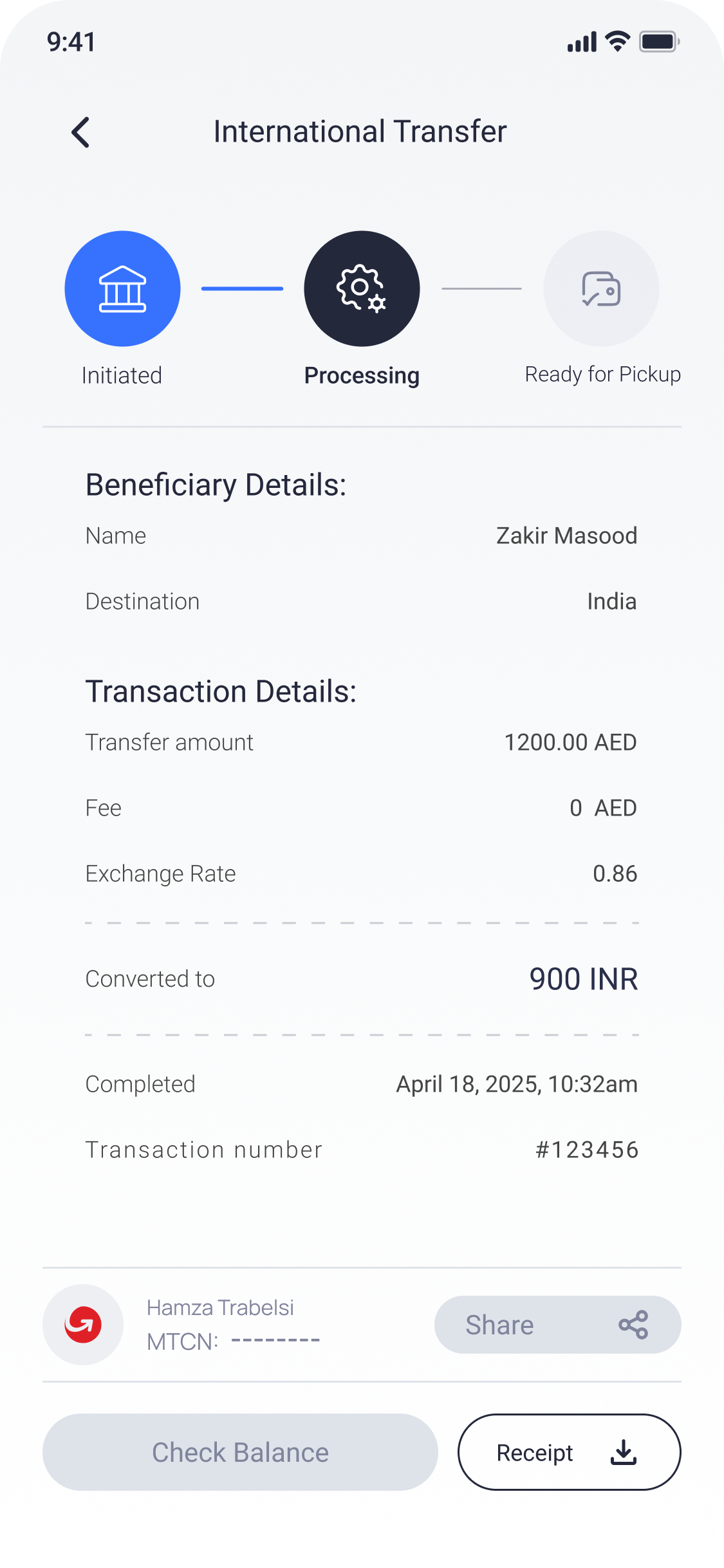 Transfer processing state